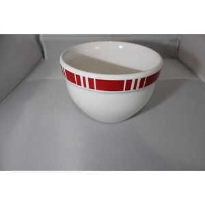 Crate and Barrel Ceramic Bowl, 5.5" White with Red Stripe.